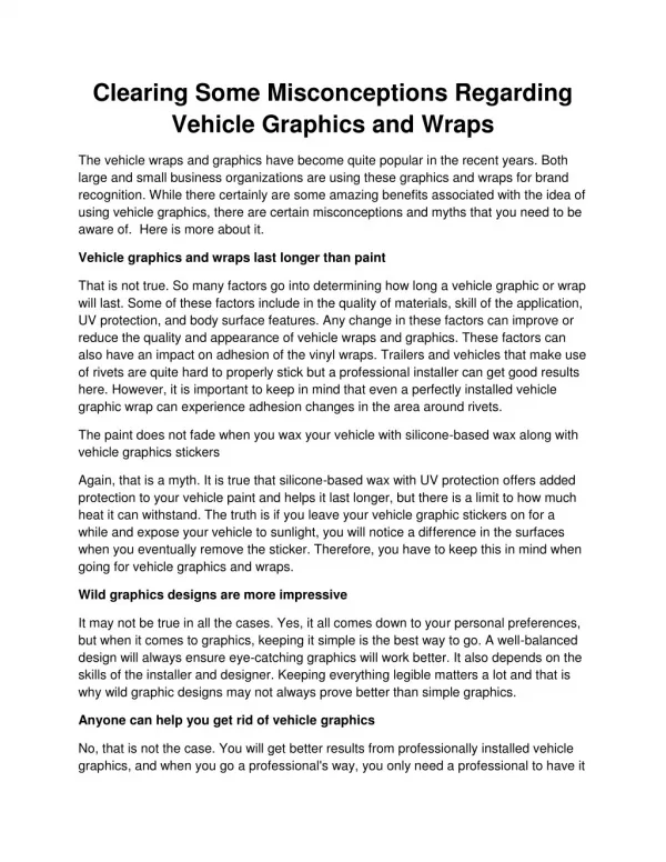 Clearing Some Misconceptions Regarding Vehicle Graphics and Wraps