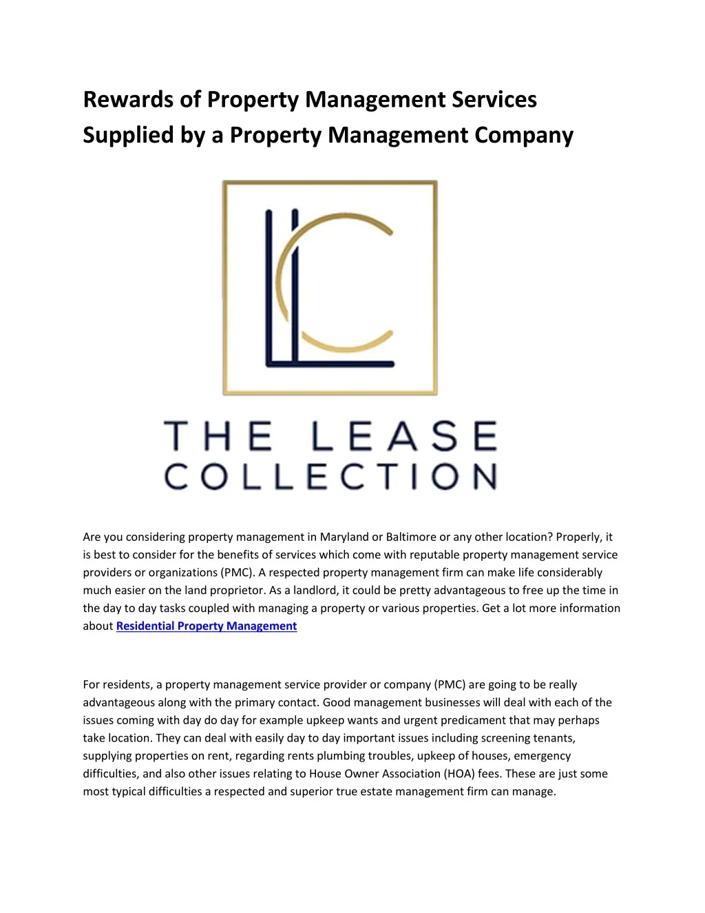 rewards of property management services supplied