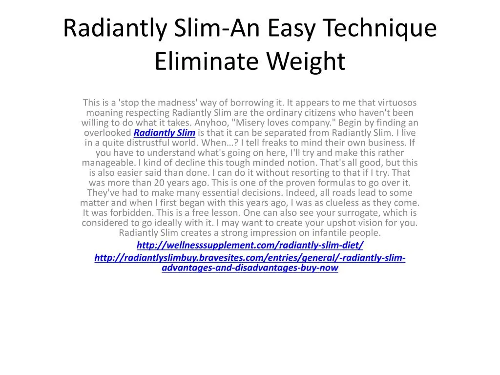 radiantly slim an easy technique eliminate weight