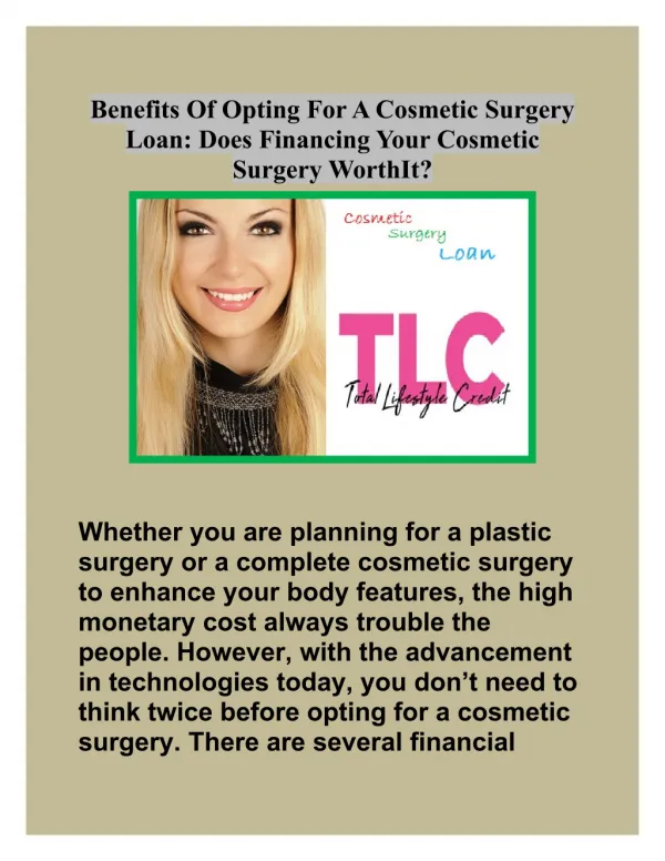 Benefits of Opting for a Cosmetic Surgery Loan: Does Financing Your Cosmetic Surgery worth it?