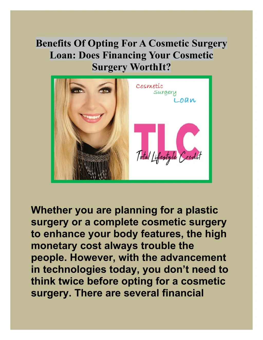 benefits of opting for a cosmetic surgery loan