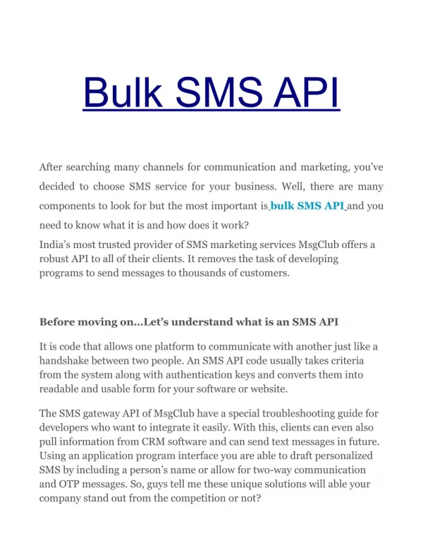Bulk SMS API Service Provider in India(Indore)