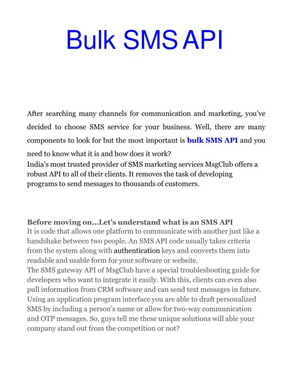 Bulk SMS API Service Provider in Indore