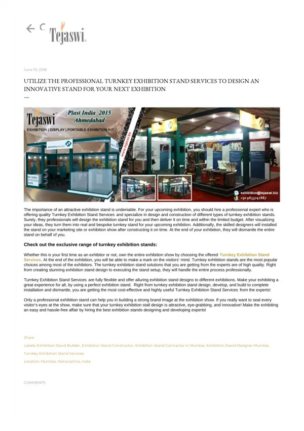 UTILIZE THE PROFESSIONAL TURNKEY EXHIBITION STAND SERVICES TO DESIGN AN INNOVATIVE STAND FOR YOUR NEXT EXHIBITION
