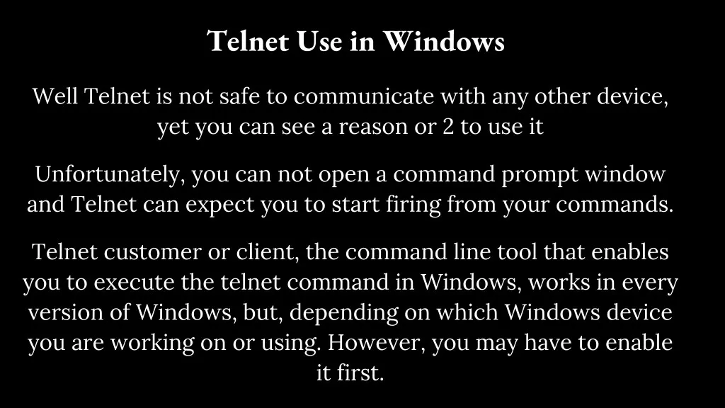 telnet use in windows