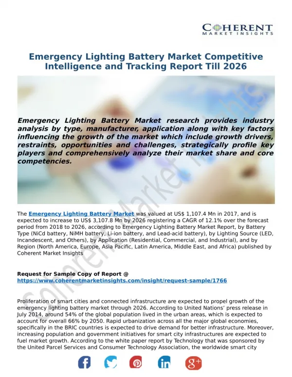 Emergency Lighting Battery Market - Global Industry Analysis, Growth and Forecast, 2018-2026 - Coherent Market Insights