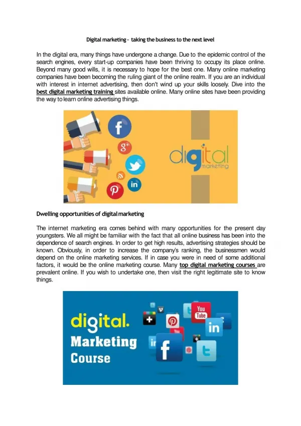 Digital marketing â€“ taking the business to the next level
