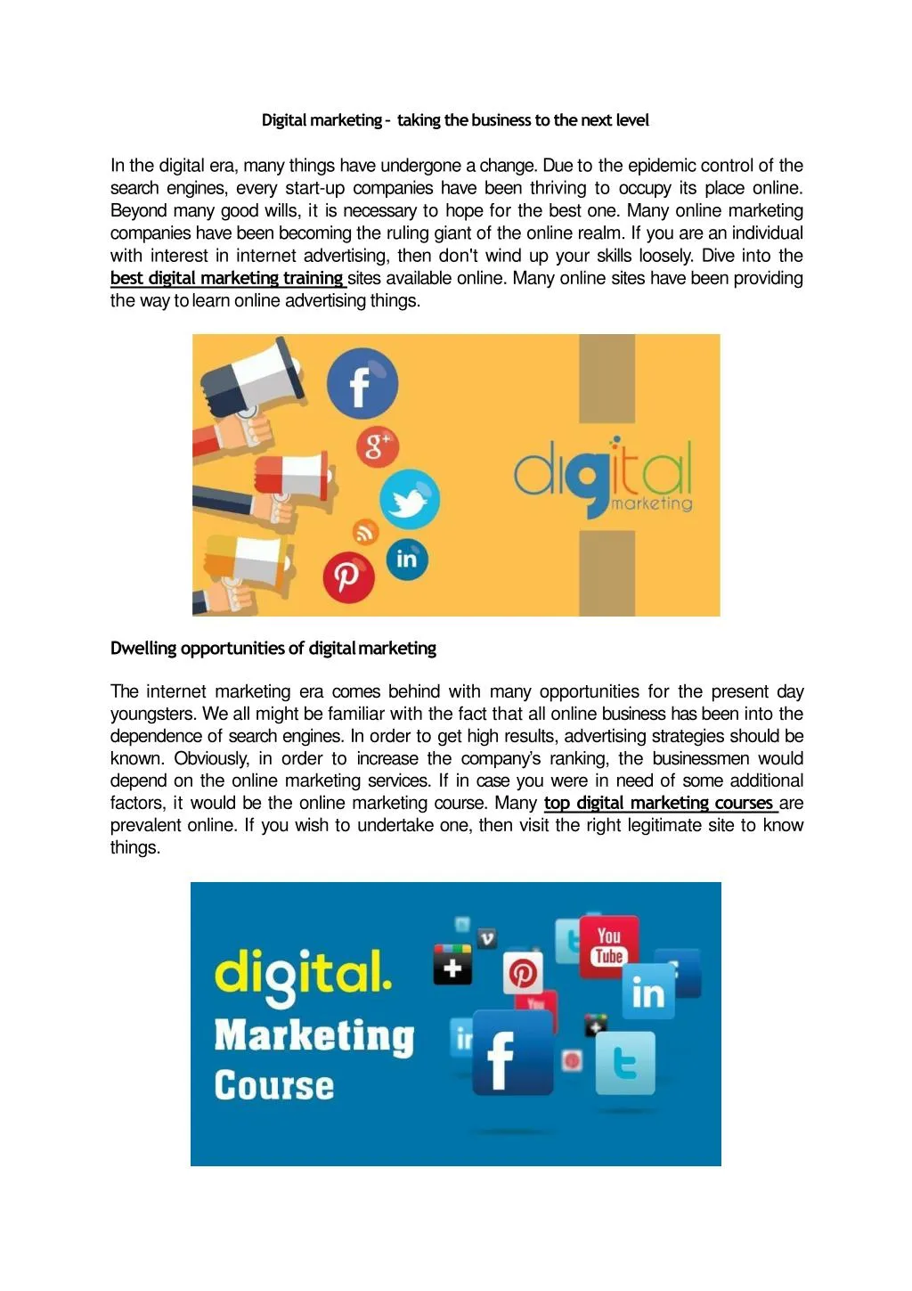 digital marketing taking the business to the next
