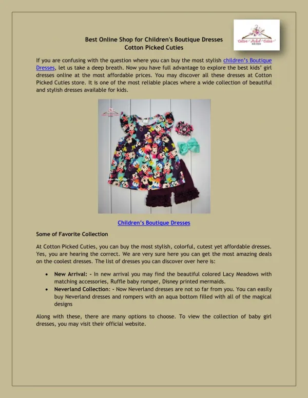 Best Online Shop for Children's Boutique Dresses