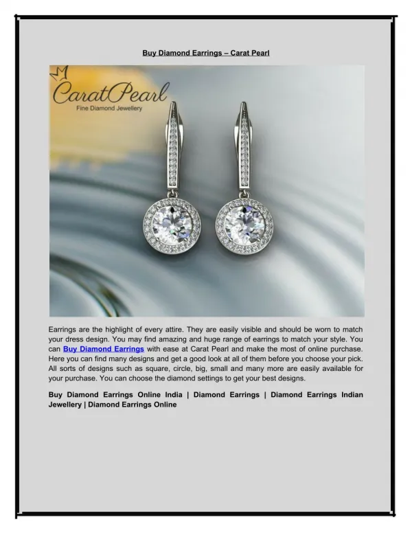 Buy Diamond Earrings â€“ Carat Pearl