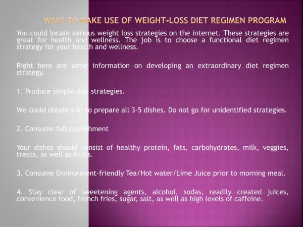 Ways To Make Use Of Weight-loss Diet Regimen