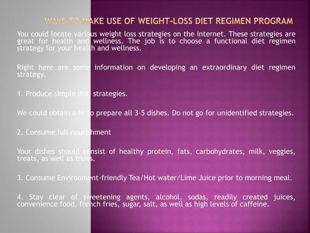 ways to make use of weight loss diet regimen program