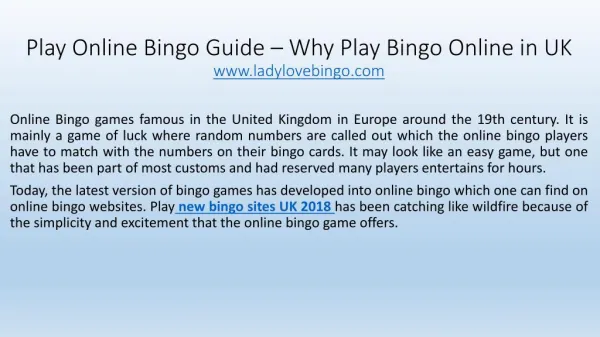 Play Online Bingo Guide – Why Play Bingo Online in UK
