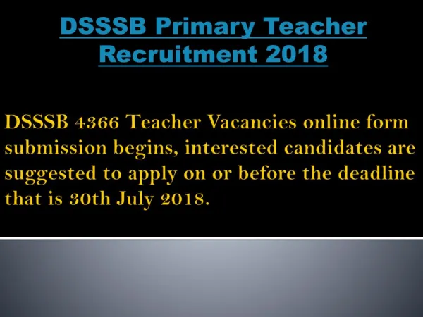 DSSSB Teacher Recruitment 2018