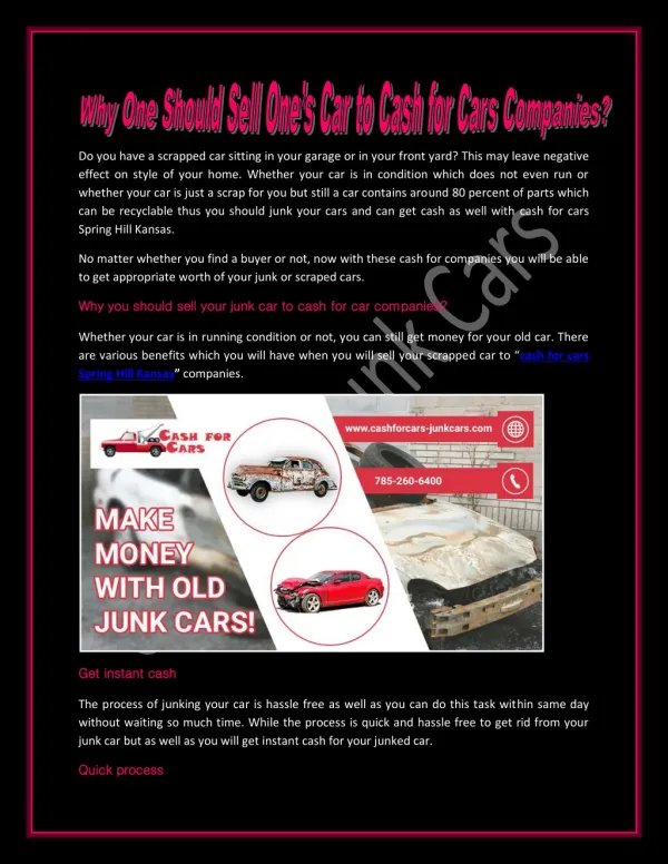 Why you should sell your junk car to cash for car companies?