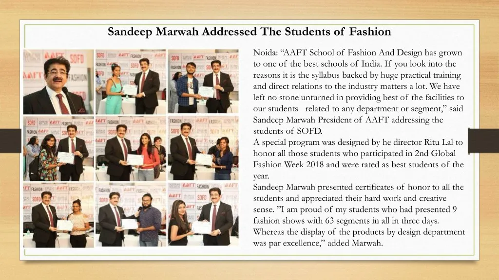 sandeep marwah addressed the students of fashion