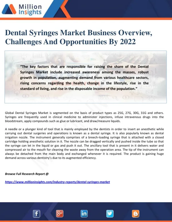 Dental Syringes Market Business Overview, Challenges And Opportunities By 2022