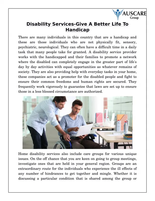 Disability Services-Give A Better Life To Handicap