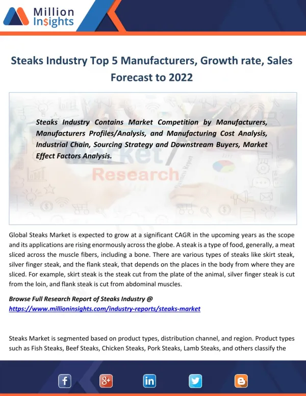 Steaks Market Competitive Situation and Trends, Demands Outlook 2022