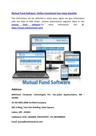 Mutual Fund Software Online investment has many benefits
