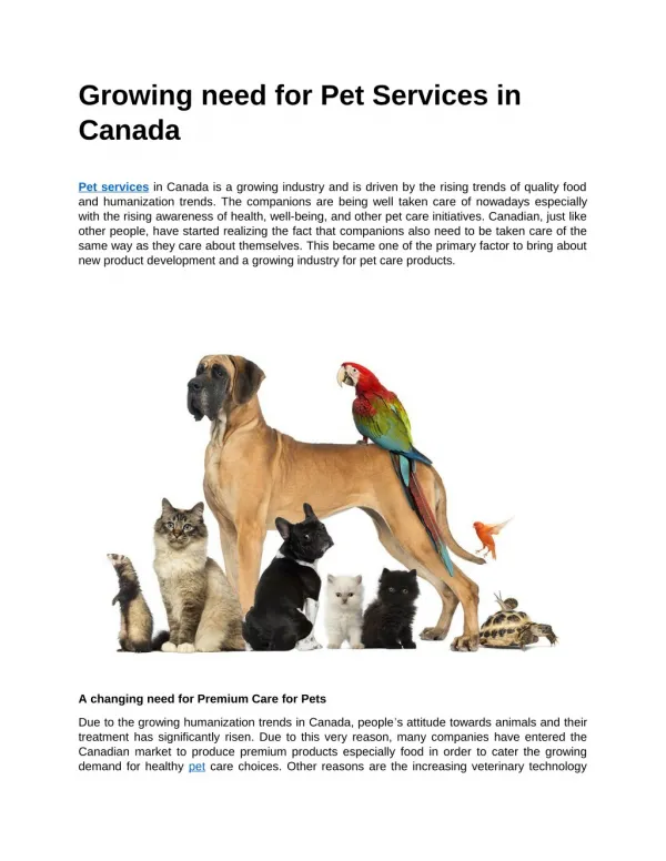 Growing need for Pet Services in Canada