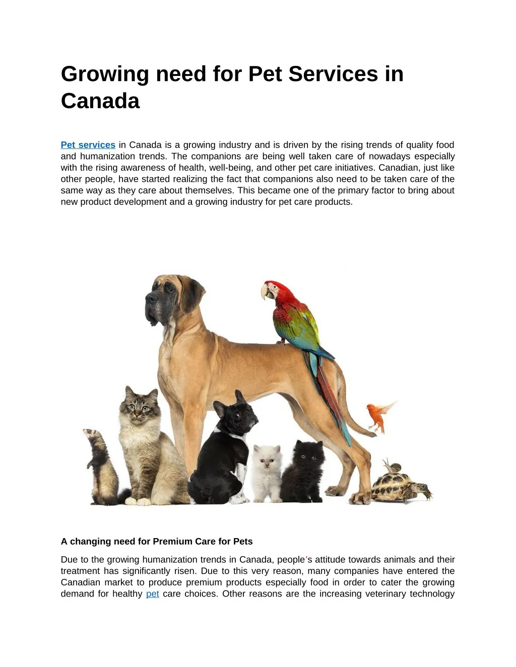 growing need for pet services in canada
