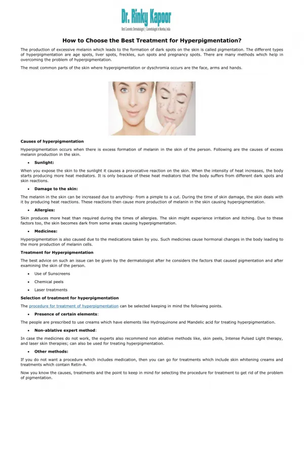 How to Choose the Best Treatment for Hyperpigmentation?