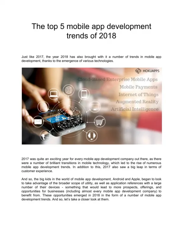the top 5 mobile app development trends of 2018