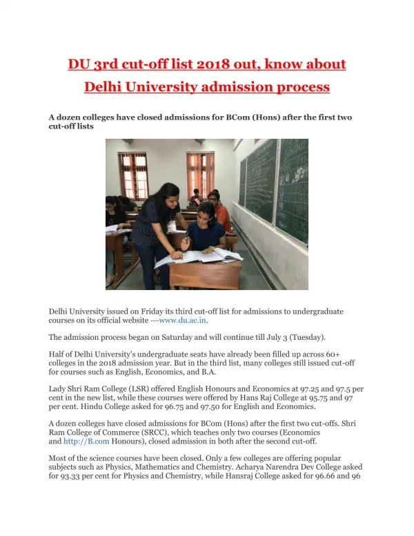DU 3rd cut-off list 2018 out, know about Delhi University admission process