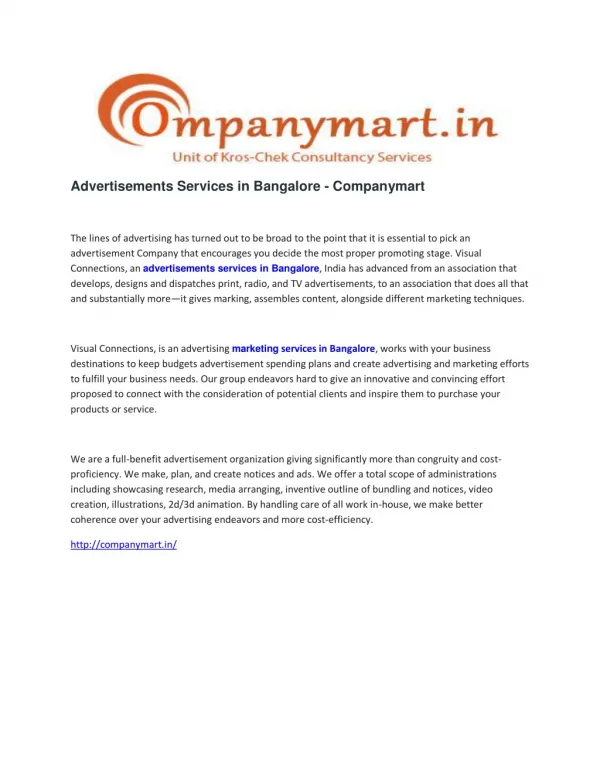 Advertisements Services in Bangalore | Marketing Services in Bangalore - Companymart