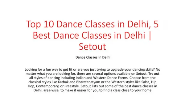 Top 10 Dance Classes in Delhi, 5 Best Dance Classes in Delhi | Setout