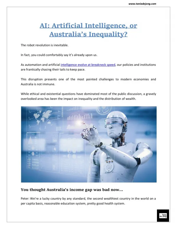 AI: Artificial Intelligence, or Australiaâ€™s Inequality? | Tania de jong AM