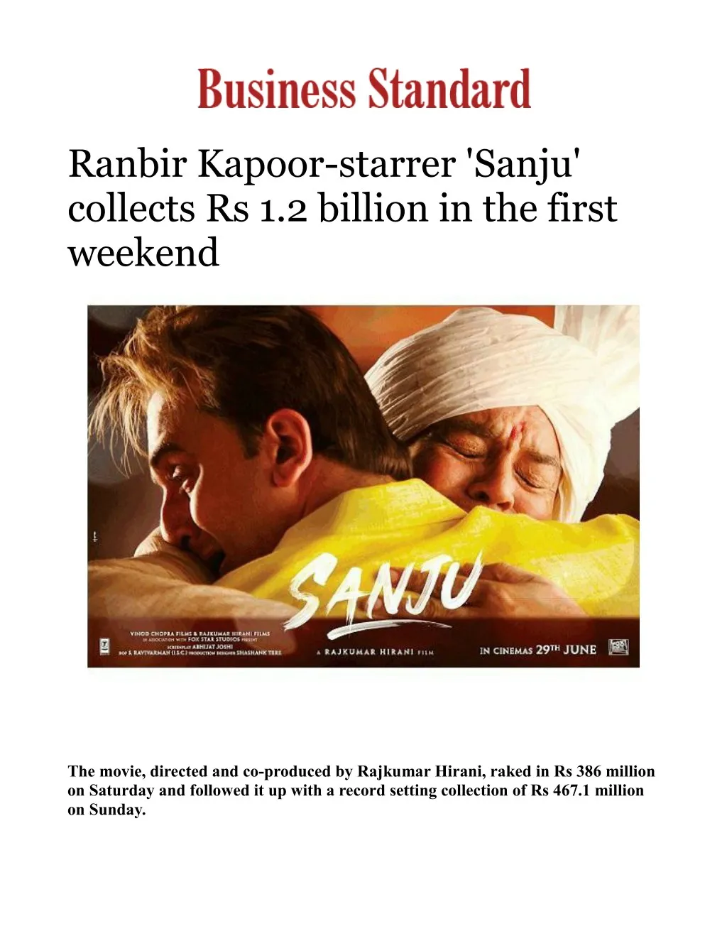 ranbir kapoor starrer sanju collects