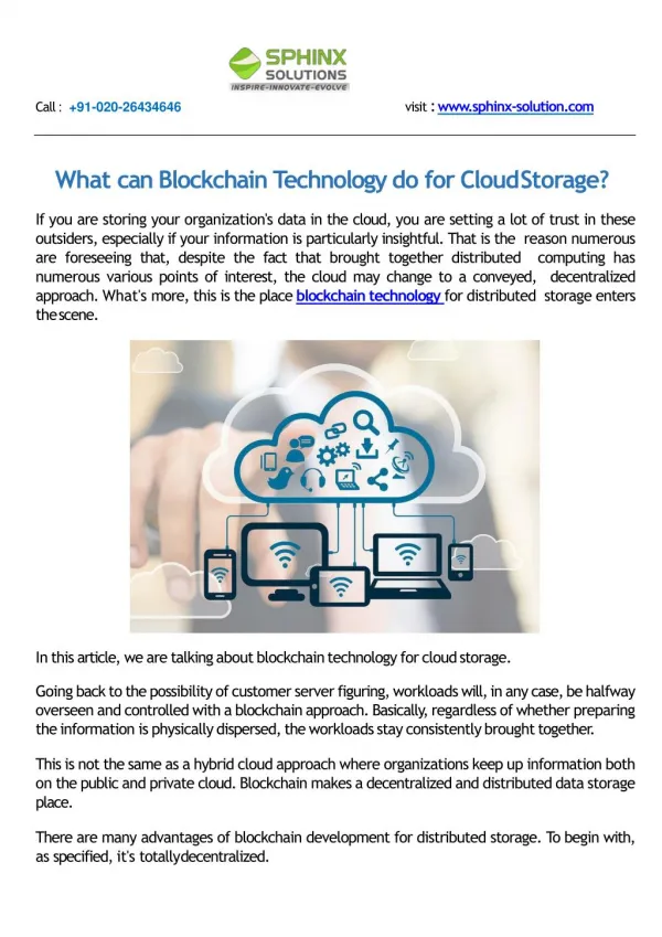 What can Blockchain Technology do for Cloud Storage?