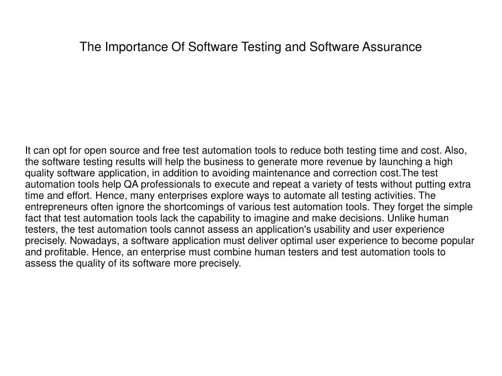 the importance of software testing and software assurance