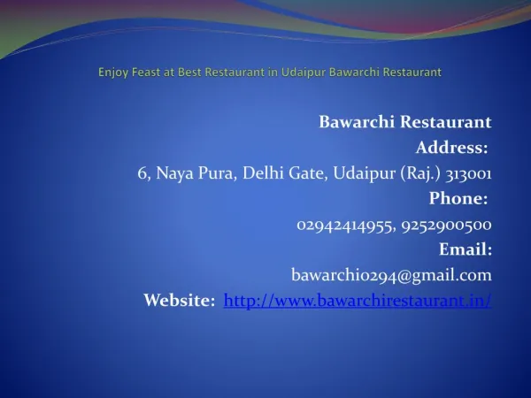 Enjoy Feast at Best Restaurant in Udaipur Bawarchi Restaurant