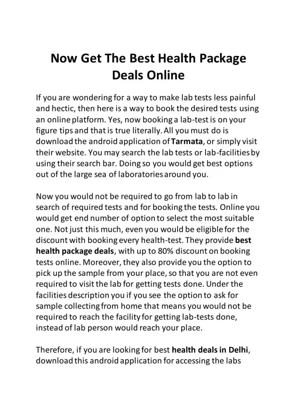 Now get the best health package deals online