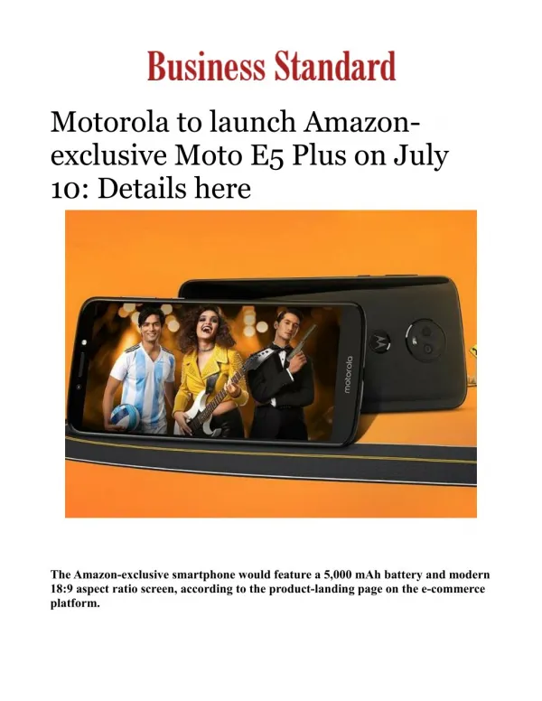 Motorola to launch Amazon-exclusive Moto E5 Plus on July 10: Details here