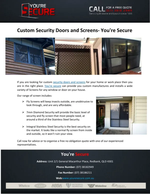 Custom Security Doors and Screens- You're Secure