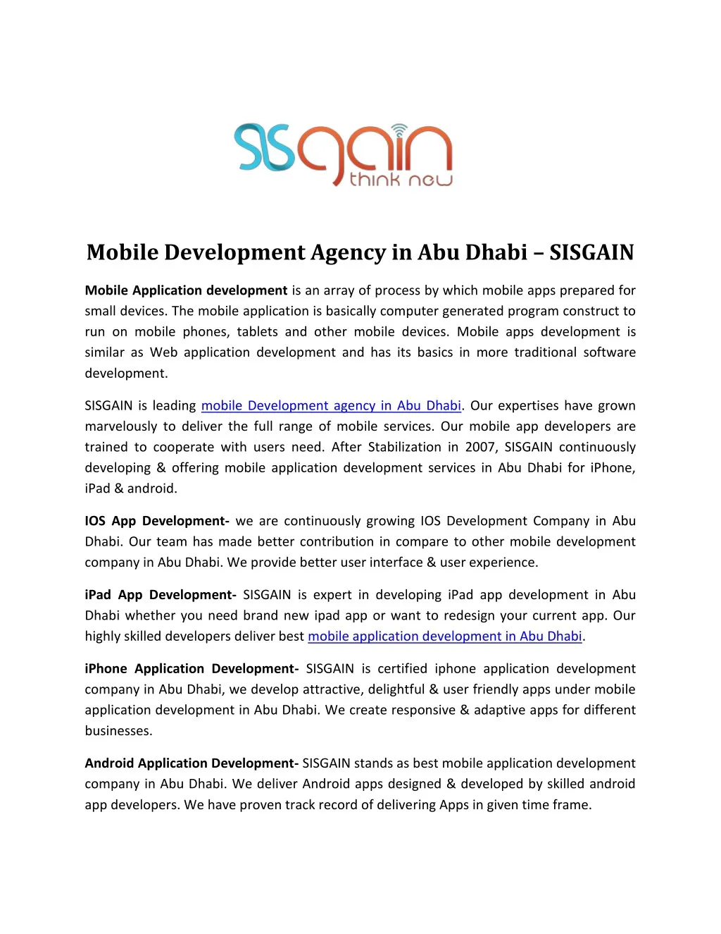 mobile development agency in abu dhabi sisgain