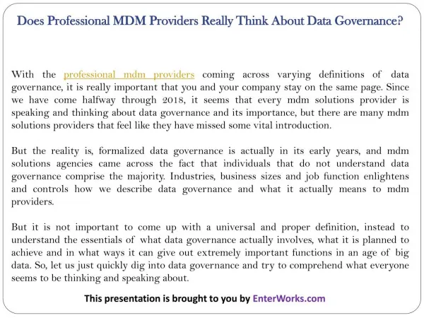 Does Professional MDM Providers Really Think About Data Governance?