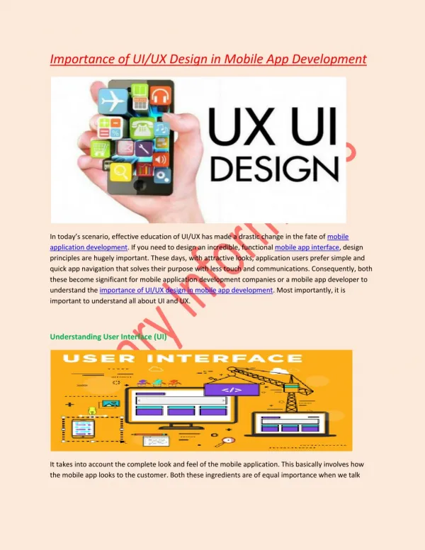 Importance of UI/UX Design in Mobile App Development