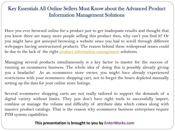 Key Essentials All Online Sellers Must Know about the Advanced Product Information Management Solutions