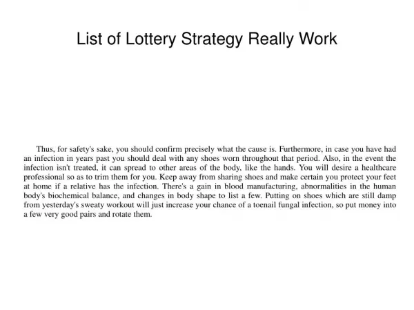 List of Lottery Strategy Really Work