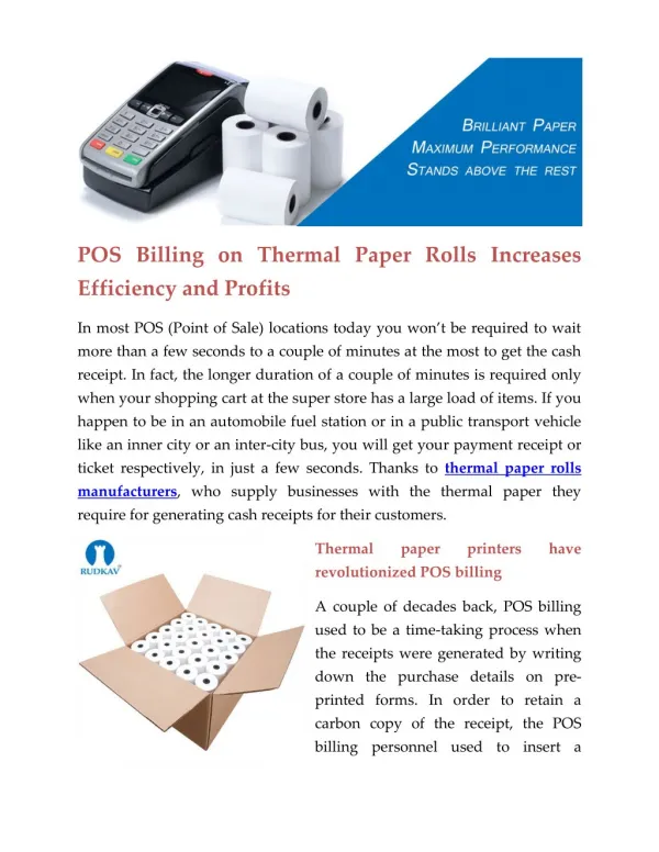 POS Billing on Thermal Paper Rolls Increases Efficiency and Profits