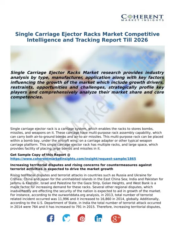 Single Carriage Ejector Racks Market, 2018-2026 â€“ Industry Survey, Market Size, Competitive Trends: Coherent Market In