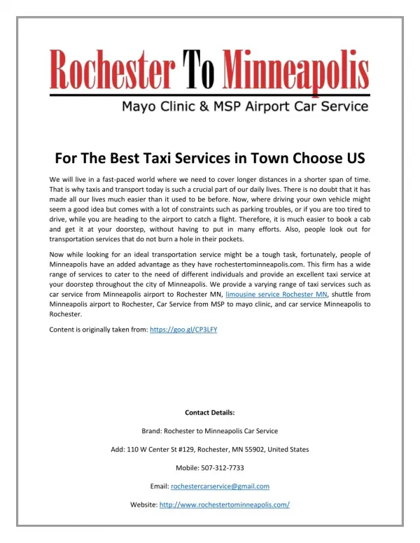 For The Best Taxi Services in Town Choose US