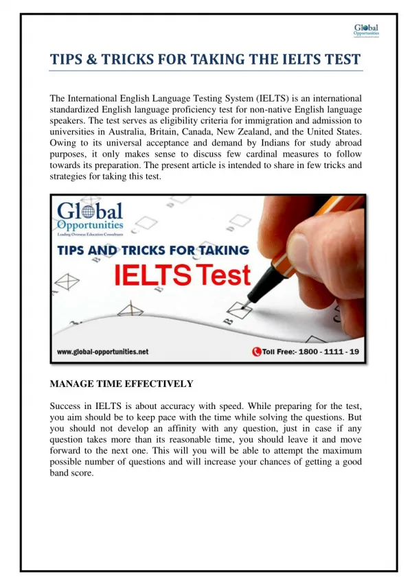 TIPS & TRICKS FOR TAKING THE IELTS TEST