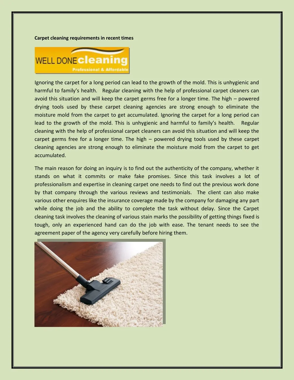 carpet cleaning requirements in recent times