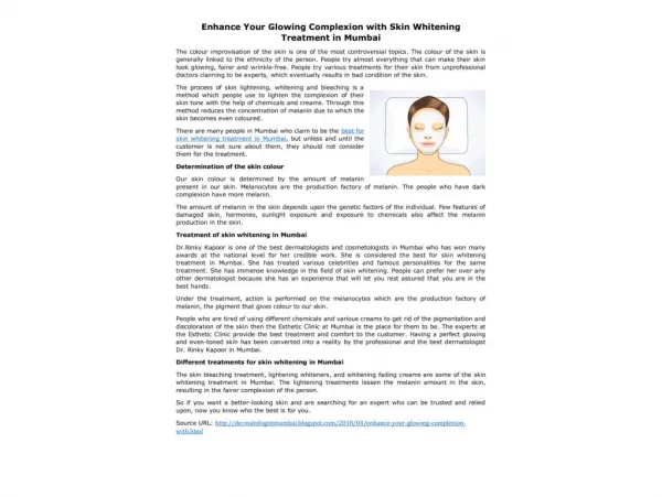 Enhance Your Glowing Complexion with Skin Whitening Treatment in Mumbai